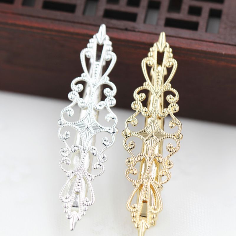 Kẹp Tóc Mỏ Vịt Hình Vương Miện Bằng Kim Loại Rỗng Cổ Điển Cho Nữ