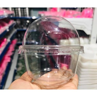 Ly nhựa PET lùn (10 cái) kèm nắp cầu dùng đổ rau câu, đựng đồ uống, làm kem