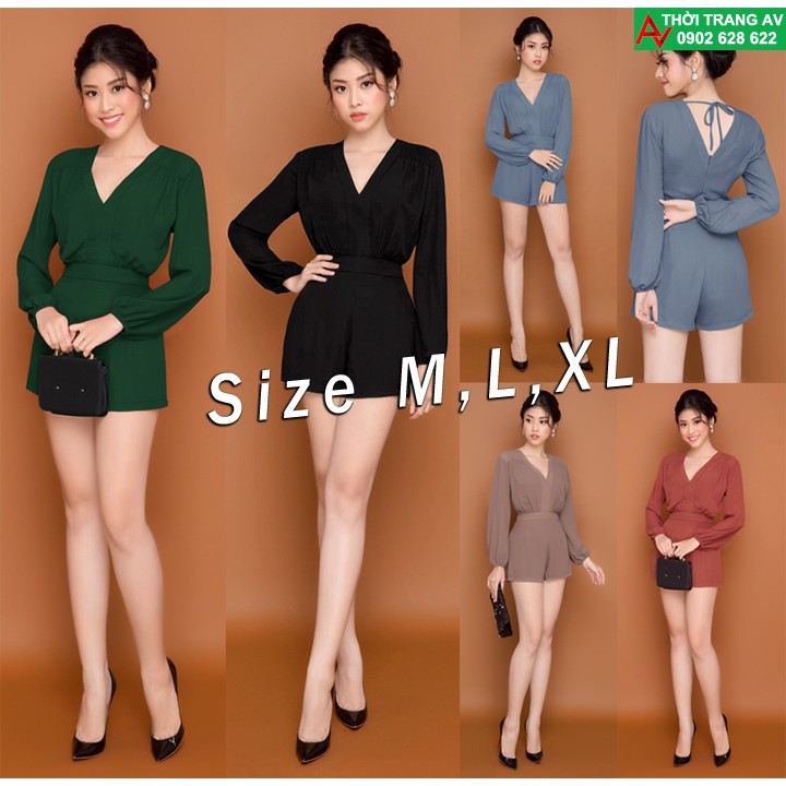 Jumpsuit - Đồ bay ngắn tay dài cổ V thắt nơ sau cực hot - AV5945