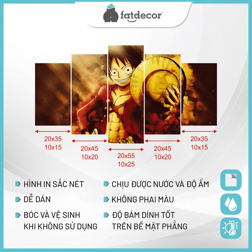 SET 5 Decal One piece - Decal dán tường, trang trí phòng, bàn máy tính
