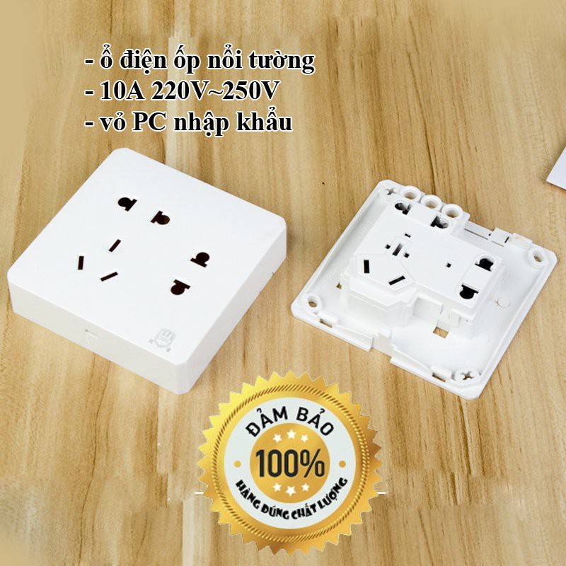 Ổ Điện 3 LỖ ghim ốp Nổi Tường 250V 10A Loại tốt - N7