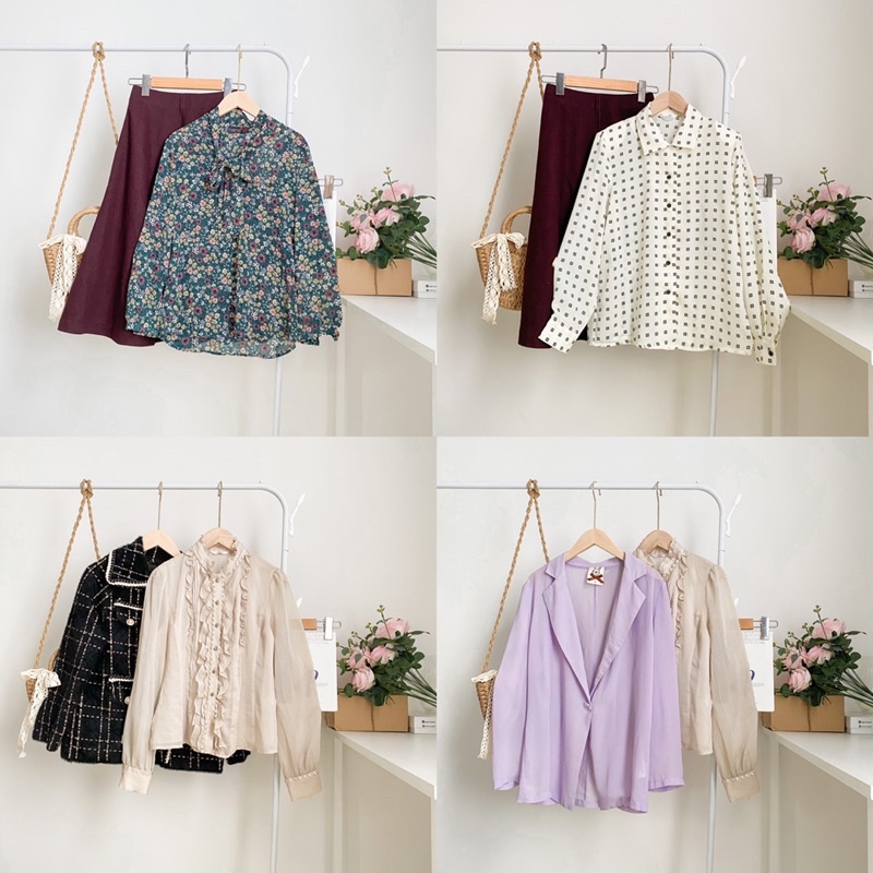 Sơ mi kiểu tay phồng, babydoll, kẻ sọc, tiểu thư vintage 2hand si tuyển - Helia House