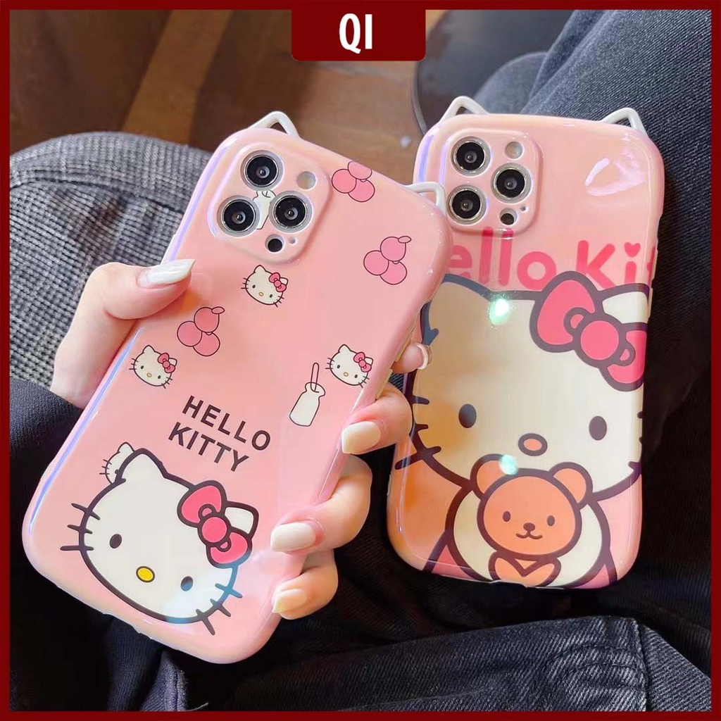Ốp điện thoại IMD eo thon hoạt hình Hello Kitty tai mèo đáng yêu cho iPhone 13Pro Max 7 8 Plus Xs Max Xr 11 12Pro Max