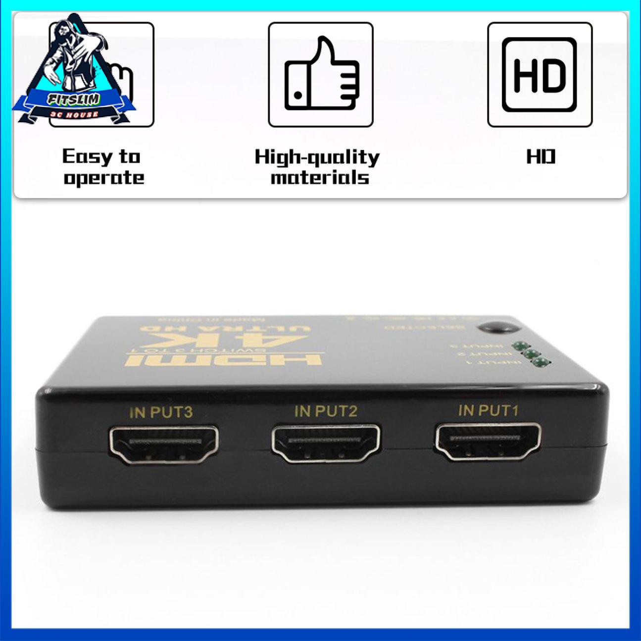 Công tắc chuyển đổi HDMI 3 đầu vào sang 1 đầu ra Bộ chia âm thanh video 4K Ultra HD
