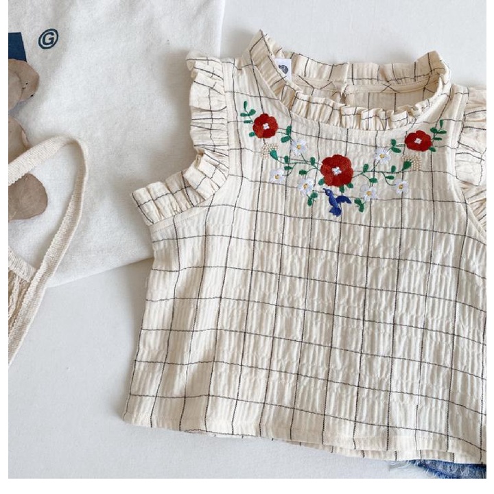 Áo Thun Không Tay Phối Ren Phong Cách Nhật Bản Hàn Quốc Mới Cho Bé Gái