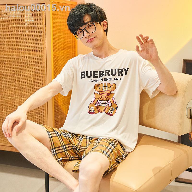 ◕✿Ready stock✿  Modal pajamas men s summer vest youth large size sleeveless loose thin ice silk home service suit summer