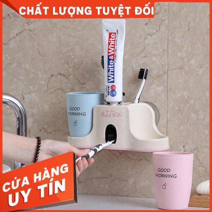 BỘ KHAY NHẢ KEM ĐÁNH RĂNG TỰ ĐỘNG - KỆ ĐỂ ĐỒ PHÒNG TẮM CAO CẤP KÈM 2 CỐC LÚA MẠCH