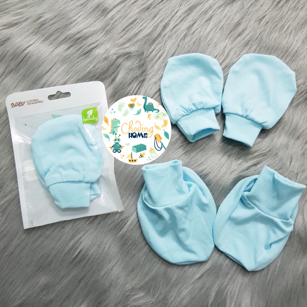 Set Mũ tay chân Lullaby vải cotton vân thở sơ sinh 0-3M