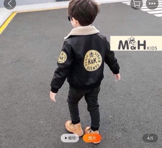 Áo da K&K cổ lông mịn