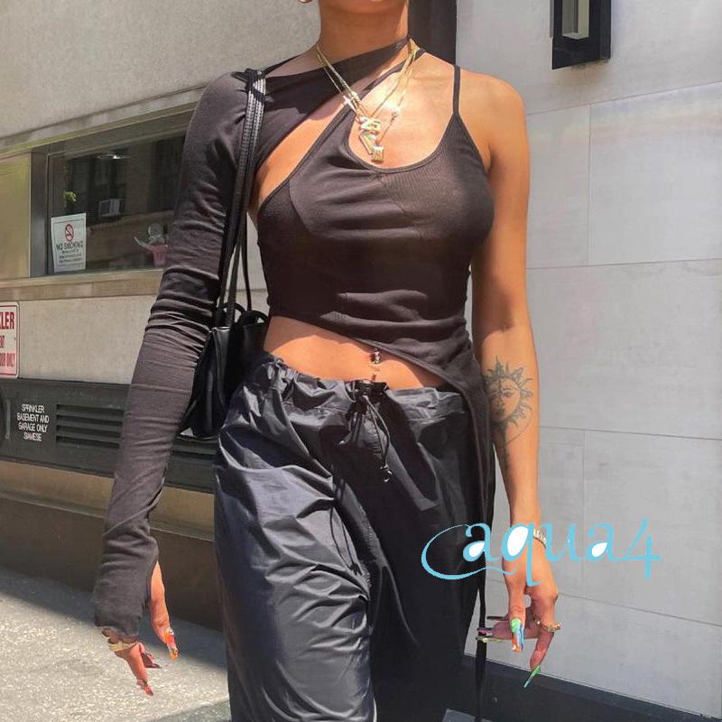 Set 2 Món Áo Croptop Sát Nách + Áo Thun Lệch Vai Màu Trơn Thời Trang Mùa Hè Cho Nữ