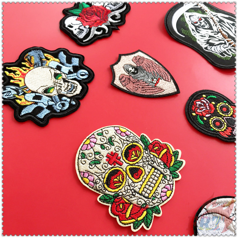 Miếng dán ủi trang trí quần áo thêu họa tiết bộ xương phong cách hiphop DIY