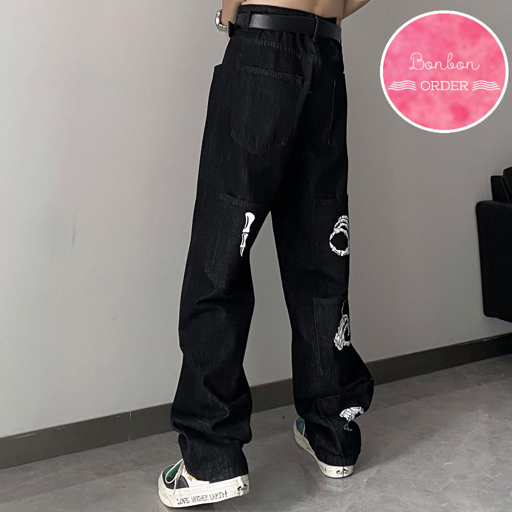 QUẦN JEAN ULZZANG ỐNG RỘNG HỌA TIẾT CỰC CHẤT -