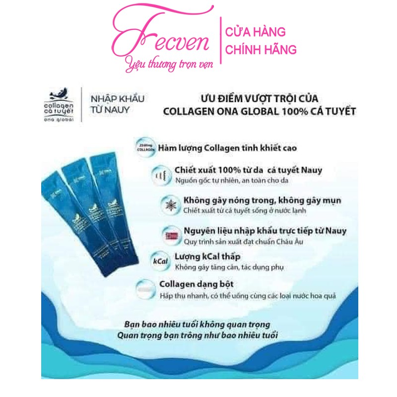 Collagen Cá Tuyết Ona Global Giảm Lão Hóa Da - Da Tươi Trẻ - Săn Chắc - Sáng Hồng, Hộp 30 Gói FECVEN | BigBuy360 - bigbuy360.vn