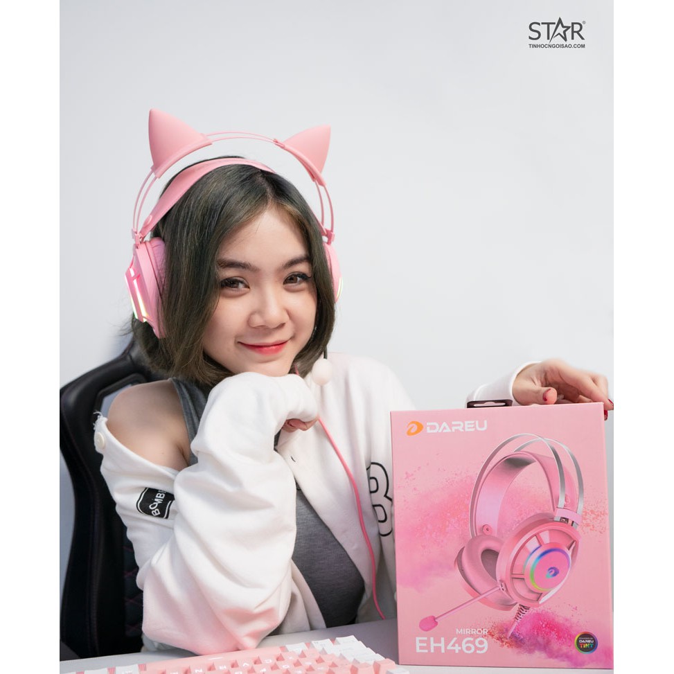 Tai Nghe Mèo Màu Hồng DAREU EH469 - Gaming 7.1 LED RGB Màu - Pink Chính Hãng | BigBuy360 - bigbuy360.vn