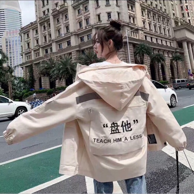 Áo khoác thô unisex chữ lưng TEACH HIM A LESSON  Hàng Quảng Châu