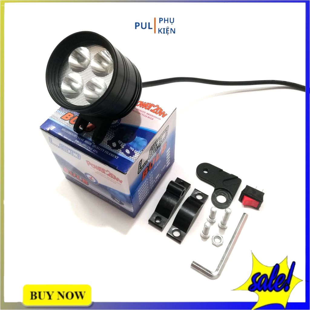 Đèn trợ sáng moto xe máy l4 ngắn kèm pat chân gương và công tắc sáng trắng cho Winner X Wave Exciter...