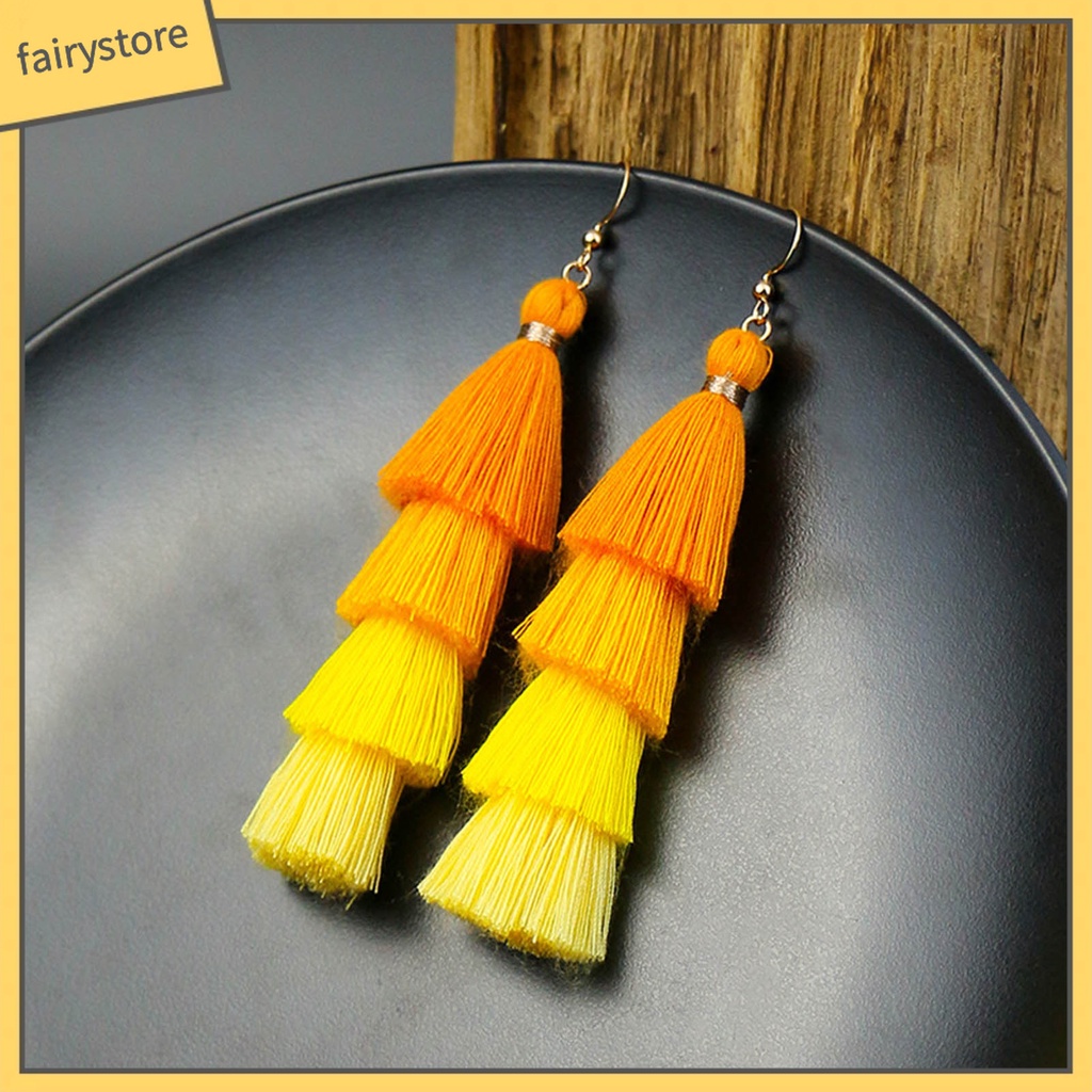 1 Đôi Bông Tai Tua Rua Siêu Dài 4 Lớp Phong Cách Bohemia Quyến Rũ Cho Nữ