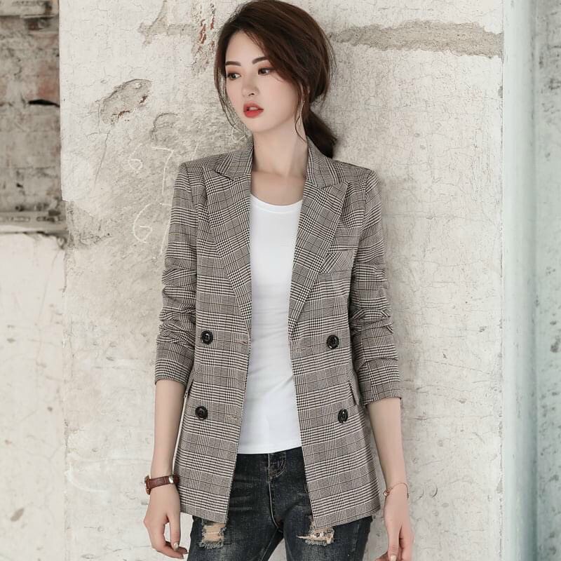 Áo khoác vest blazer kẻ phong cách Hàn quốc