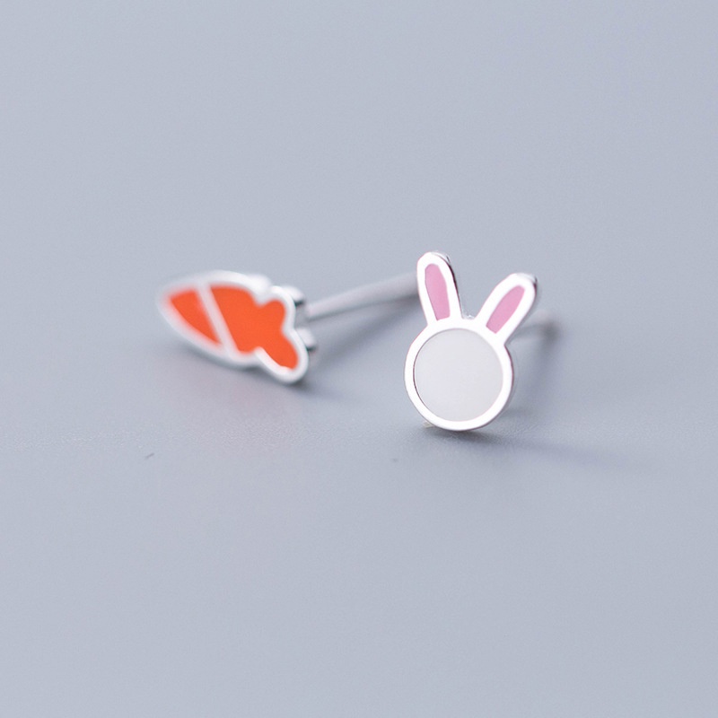 Bông Tai Mạ Bạc Hình Thỏ Và Củ Cải Dễ Thương Thời Trang