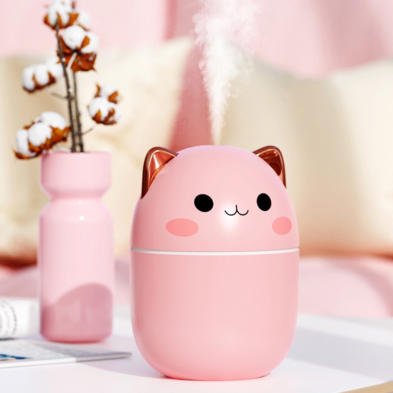Máy phun sương Fnelse tạo độ ẩm hình mèo dễ thương cổng USB có đèn nhiều màu sắc dung tích 250ml-Shop Mẹ Khoai