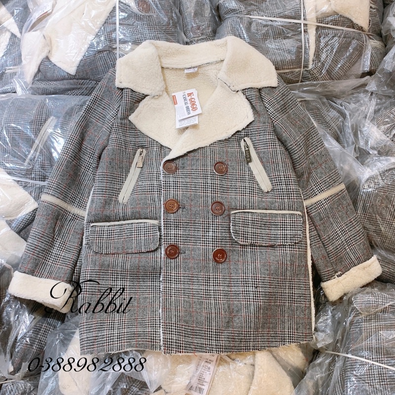 Áo khoác dạ tweed lót lông cừu