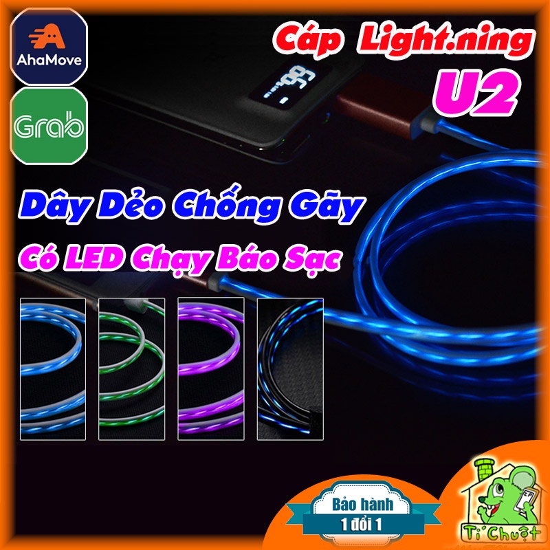 Cáp Light.ning HO.CO U2 Đầu Nhôm Có LED Chạy Trong Dây Chống Gãy
