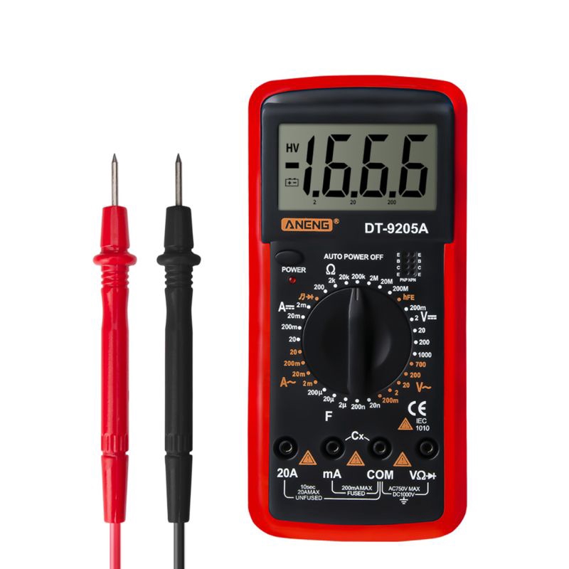 DT9205A Digital Multimeter hFE AC DC Triode Diode Resistance Amp Electric Tester