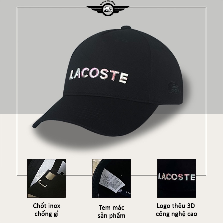 Mũ lưỡi trai Lacoste màu đen cá tính dành cho cả nam và nữ full hộp để làm quà tặng