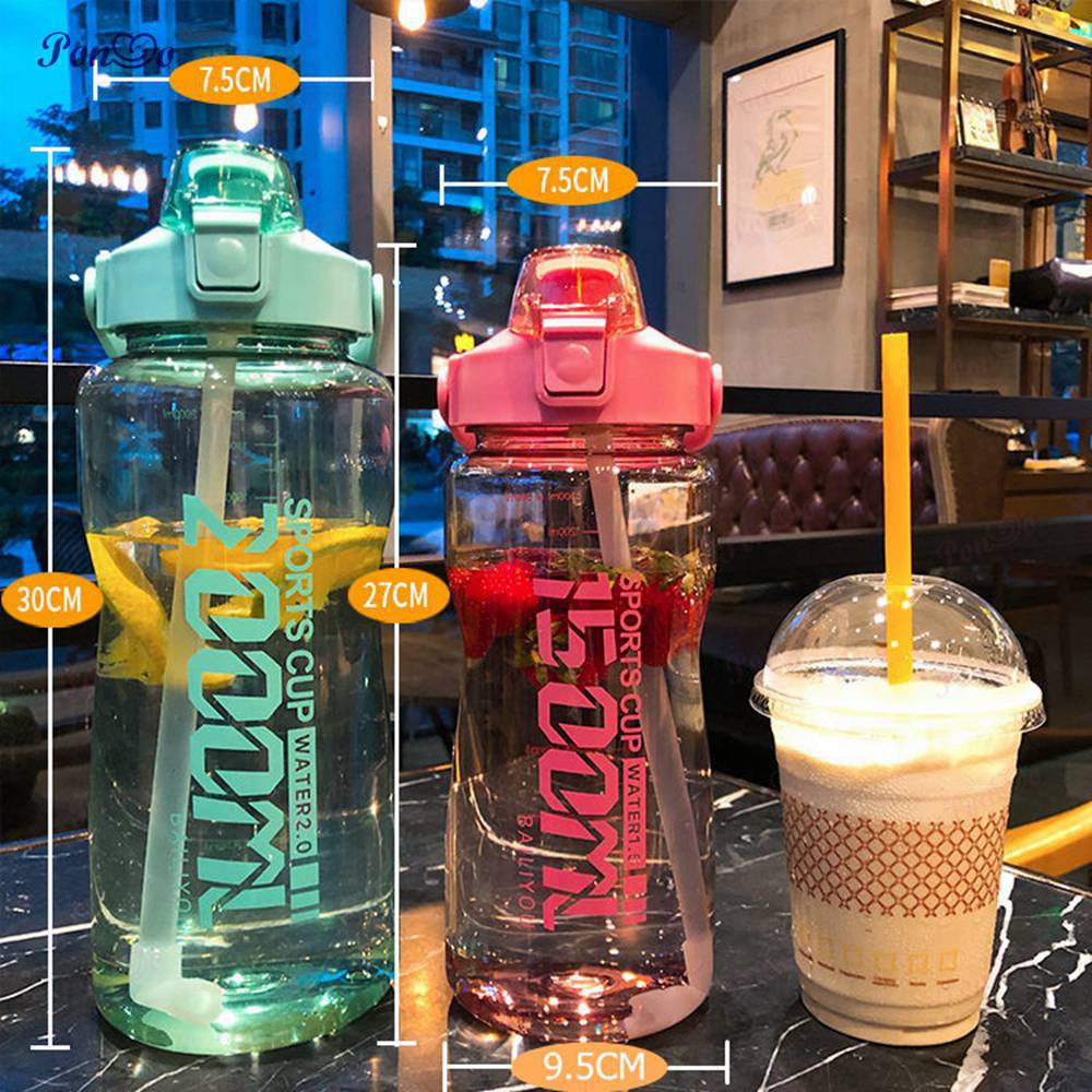 Bình Nước Nhựa Dung Tích 1.5 / 2l Kèm Ống Hút 2000ml