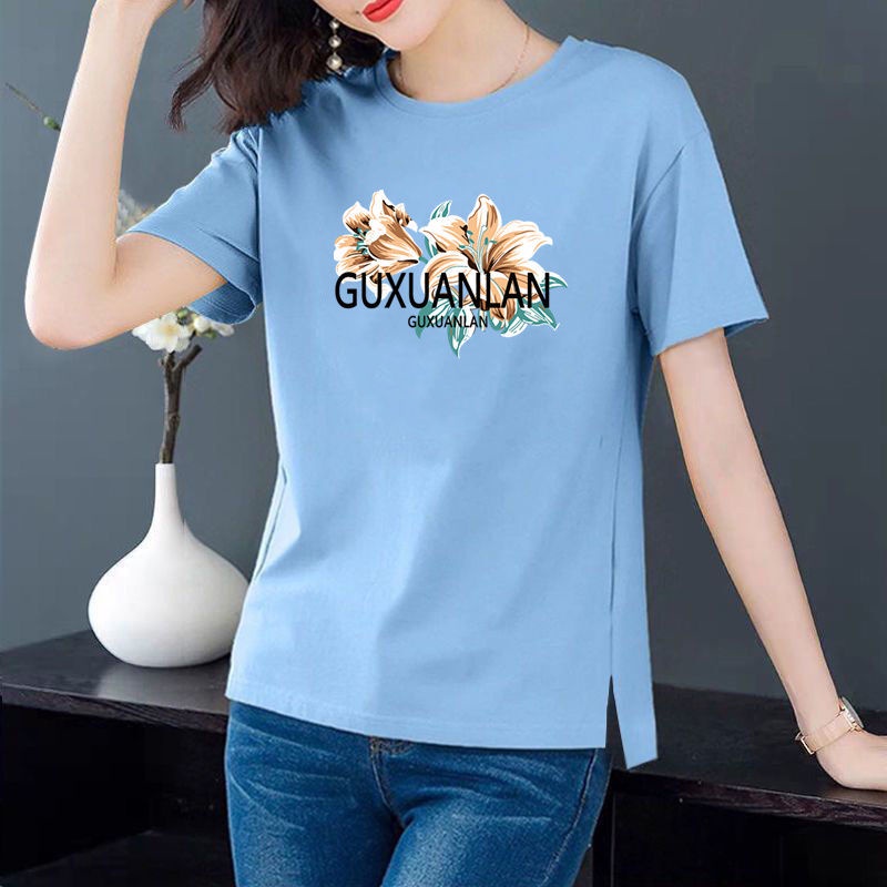Áo Thun Ngắn Tay Cổ Tròn Dáng Rộng In Họa Tiết Thời Trang Mùa Hè Cho Nữ Trung Niên