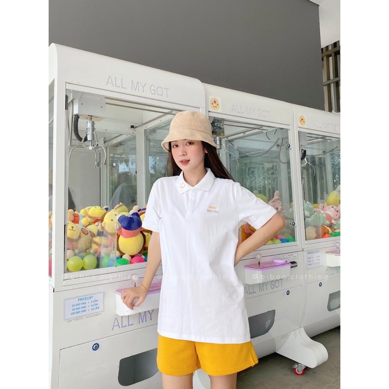 BIBOO - Áo polo có cổ tay ngắn form unisex nam nữ KEEP SMILING chất liệu cotton cao cấp