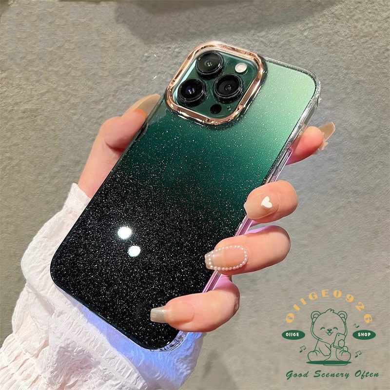 Ốp Điện Thoại TPU Nhôm Hai Màu gradient Lấp Lánh Có Nhẫn Đỡ Cho Iphone 13 12 11 Pro Max