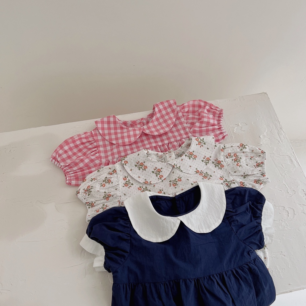 Jumpsuit Tay Ngắn Cổ Búp Bê Cho Bé Gái