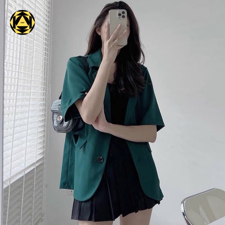 Áo Blazer ngắn tay màu xanh hottrend chất vải tuyết mưa, áo blazer ngắn tay mặc đi chơi, áo blazer mặc đi làm siêu xinh