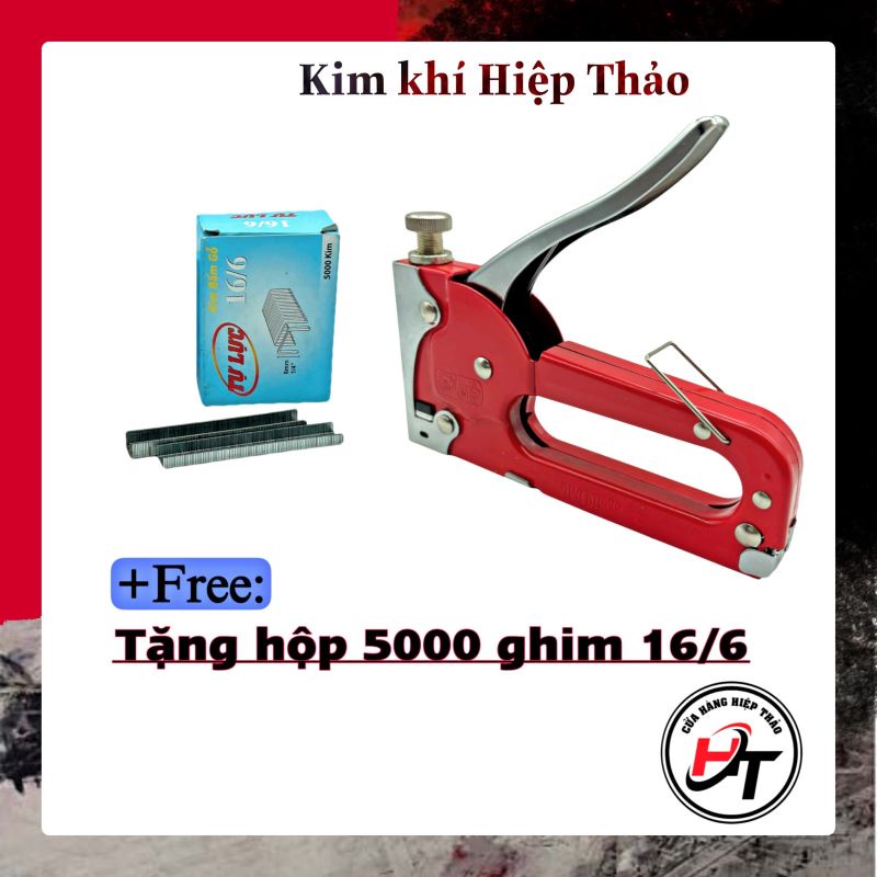 Súng bắn ghim gỗ cầm tay máy bấm ghim TOP đỏ tặng kèm hộp ghim 16/6 SBGTOP