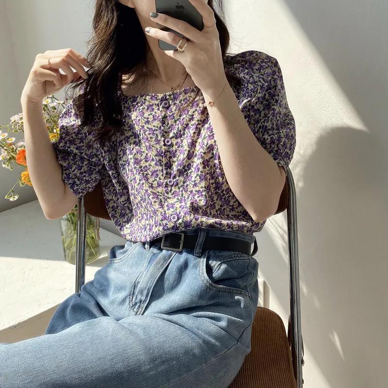 Áo Sơ Mi Voan Hoa Tay Ngắn Dáng Rộng Thiết Kế Mới Thời Trang Mùa Hè Theo Phong Cách Hàn Quốc Cho Nữ