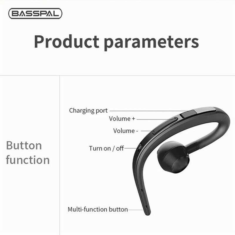 Tai Nghe Bluetooth Basspal D15 Không Dây Kiểu Móc Tai Chống Ồn Có Micro HD Cho Ios Android
