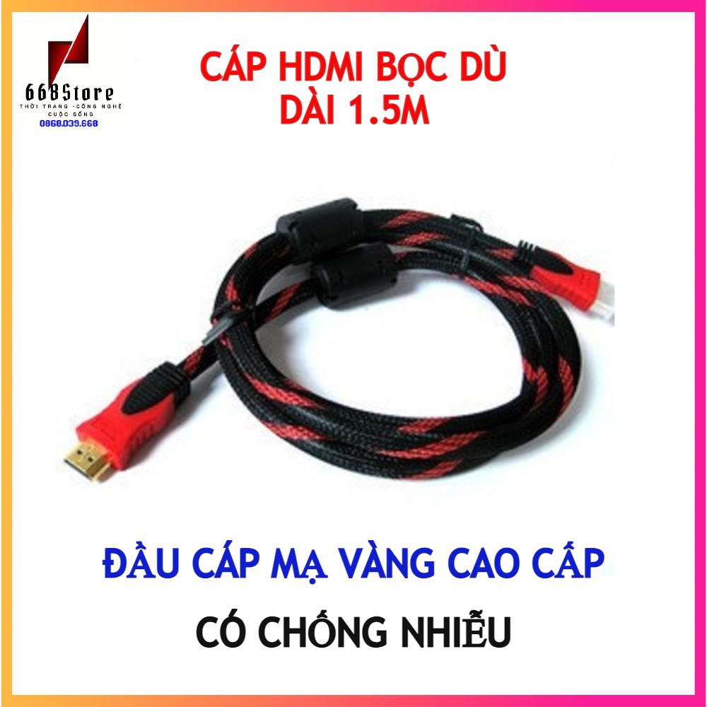 Cáp HDMI bọc dù siêu bền dài 1.5m, đầu cáp mạ vàng có chống nhiễu