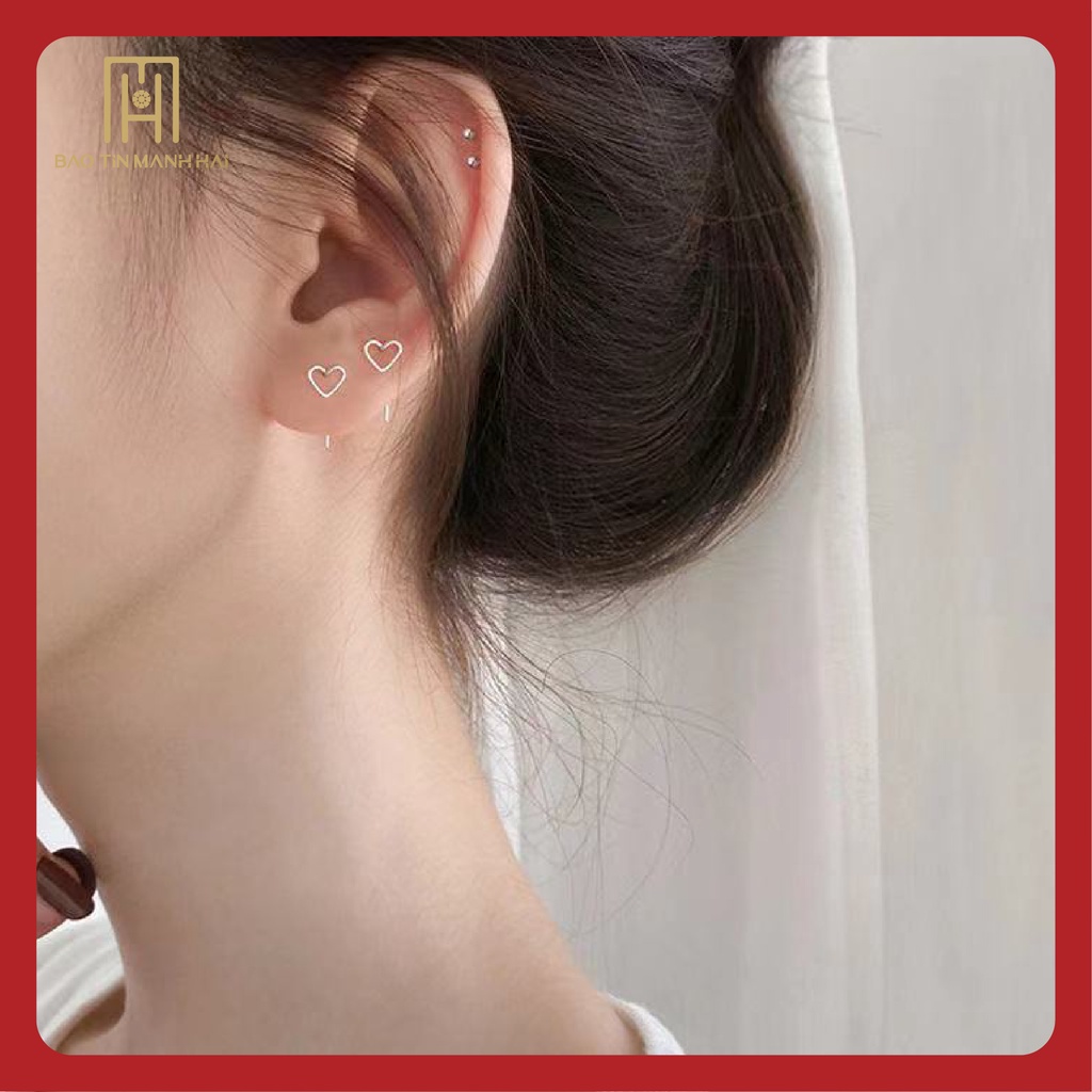 Bông tai Bạc nữ 925 hình tim phong cách Hàn Quốc Bảo Tín Mạnh Hải