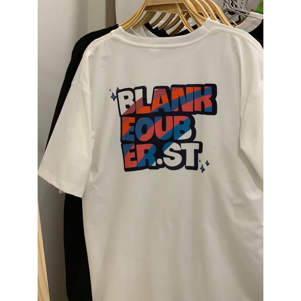 Áo thun unisex tay lỡ form rộng in chữ BLANK EOUB nam nữ, áo phông Unisex JTeeMan hiệu ứng cầu vồng vải Cotton JT32