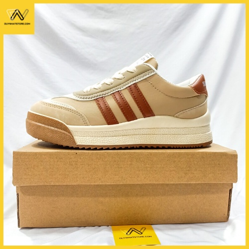 Giày Thể Thao Nữ Màu Trắng Nâu Kem Duy Nhật Store Phối 3 Sọc Xinh Sang Bonsai Uzzang Đẹp Độn 3cm Êm Sneaker Bata Trendy