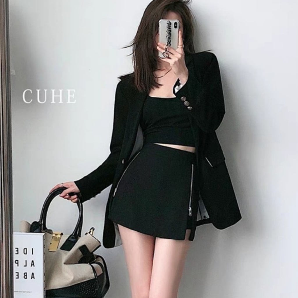 Chân Váy Chữ A Phối Kèm Dây Kéo Độc Lạ Váy Đen Thanh Lịch Chất Tuyết Mưa Cao Cấp Có Quần Lót Trong | BigBuy360 - bigbuy360.vn