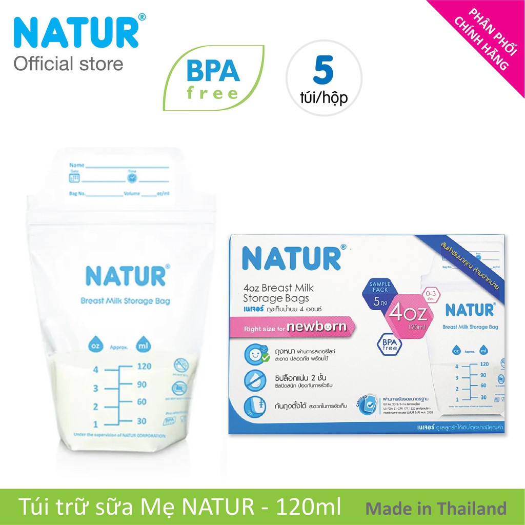 Hộp túi trữ sữa Natur 5 cái /hộp dung tích 120ml