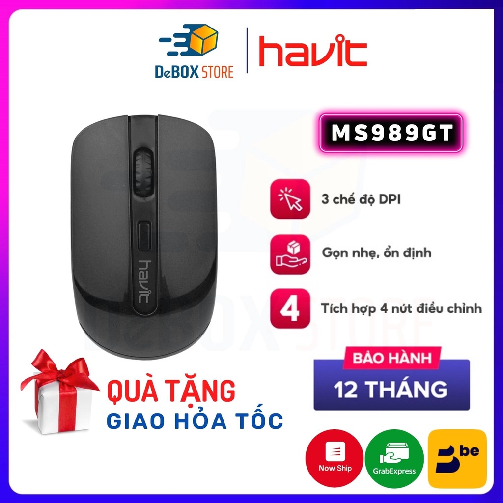 【Giao Hỏa Tốc】Chuột Không Dây HAVIT MS989, 2 Chế Độ DPI, Tích Hợp 3 Nút Điều Chỉnh, Tuổi Thọ 3 Triệu Lần Nhấn