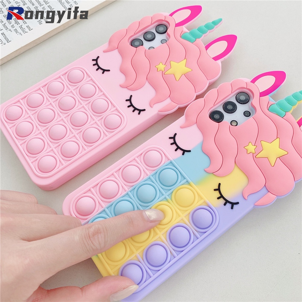 Ốp điện thoại silicone hình kỳ lân gắn bong bóng và có dây cho Samsung Galaxy Note 20 S21 S20 9U S10 10 S9 +