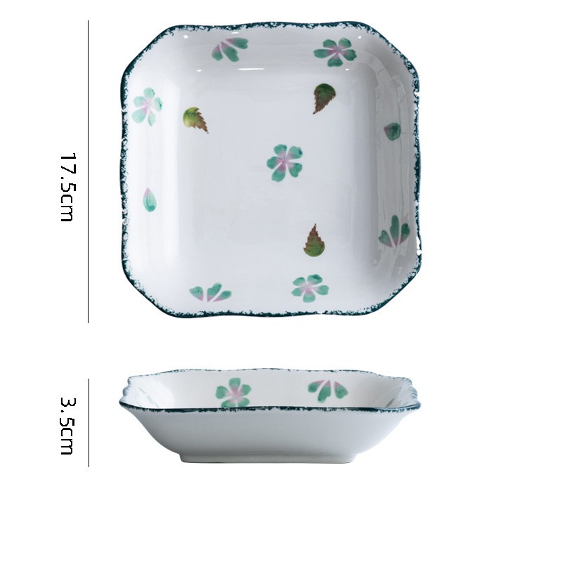 Bộ bát đĩa khay sứ phong cách Bắc Âu decor trắng hoa nhí xanh trang trí bàn ăn