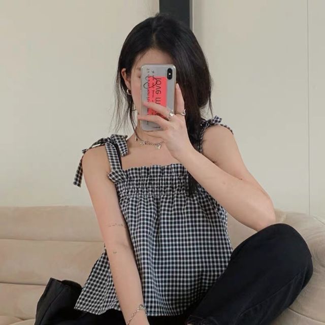 ♥️ÁO DÂY CARO NƠ VAI♥️Mã NV1