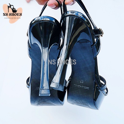 Sandal cao gót da bóng mềm 2 dây chéo 10cm thanh lịch, êm chân, tôn dáng - NS2134