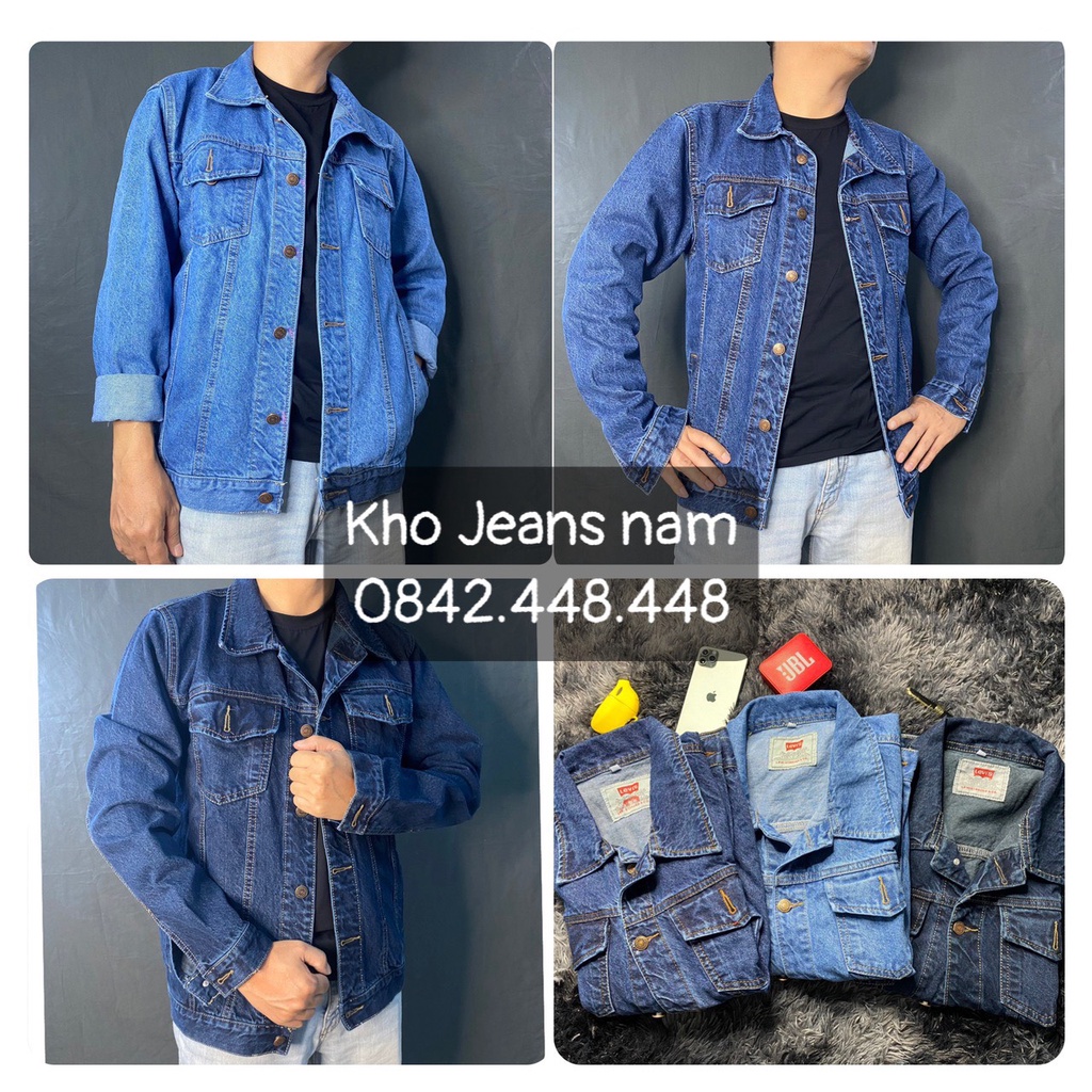 Áo bò jean nam trung niên, áo khoác jean nam, chất cotton dày dặn