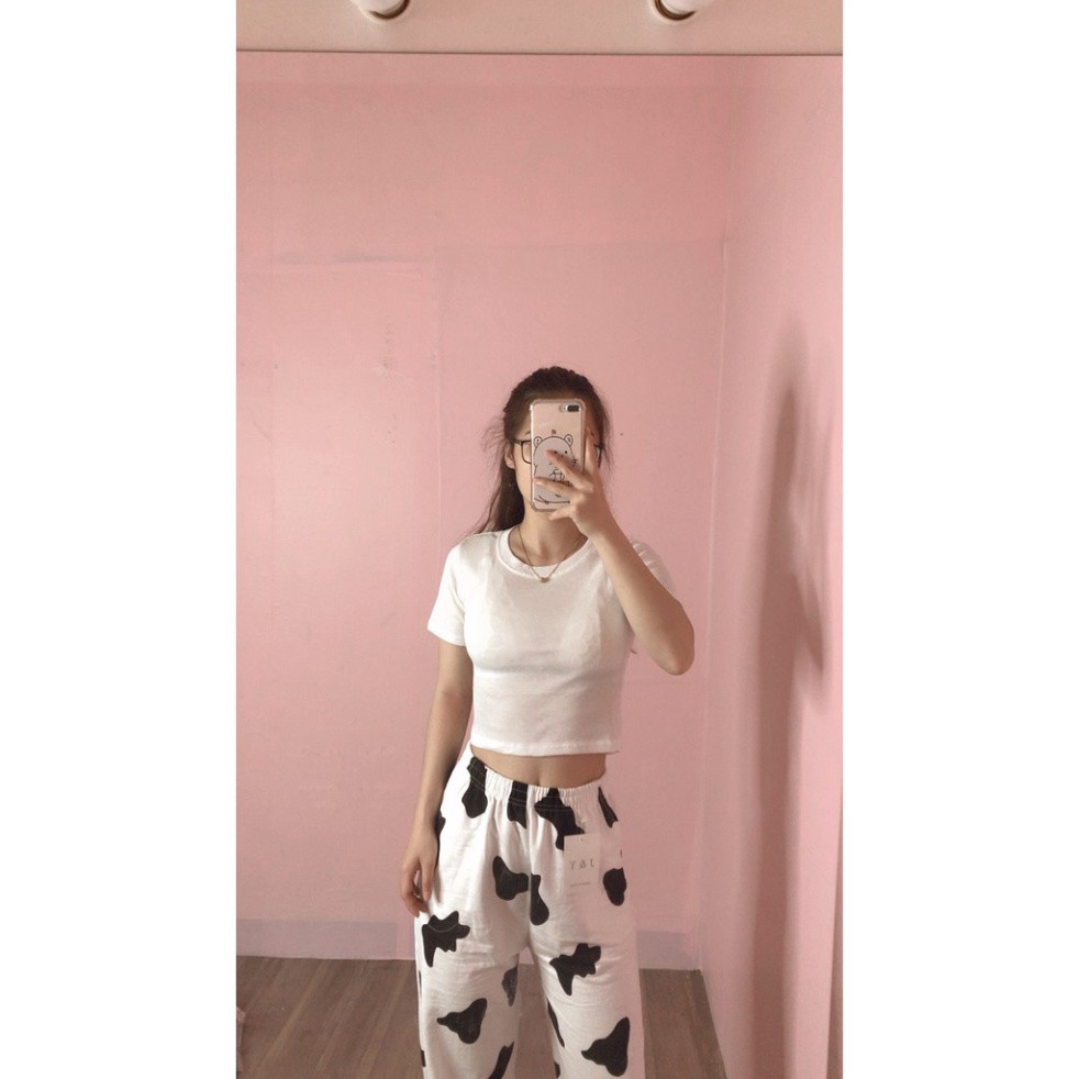 Quần suông ulzzang kiểu jogger loang bò sữa lưng thun bo gấu/ Quần ống rộng nam nữ thời trang hàn quốc_kudoshop